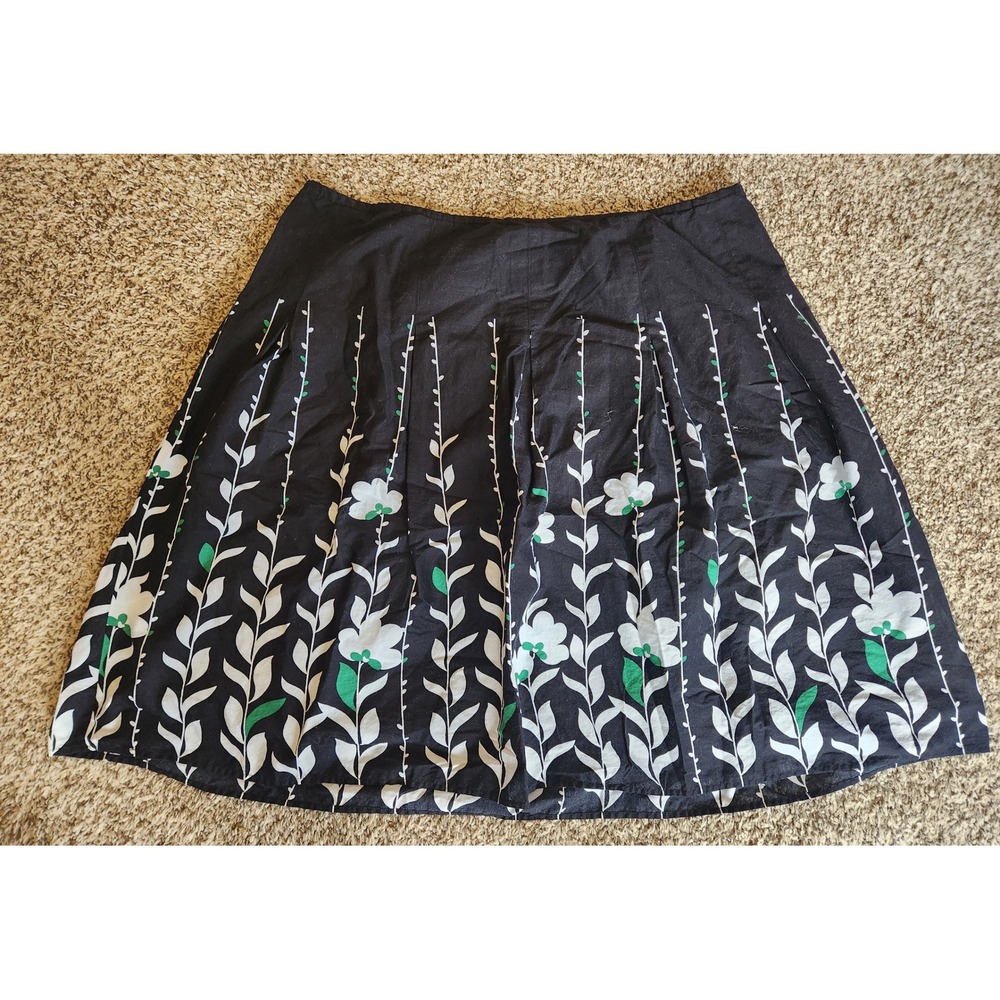 Apt. 9 Woman Black Floral Vine Cotton Pleated Skirt 18W